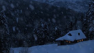 Relaxing Snow Falling and Wind Blowing Sounds in a Winter Landscape with an Old Cozy Mountain Cabin [upl. by Aillicirp]