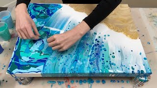 2 Easy Beach Acrylic Pour amp Swipe Painting Tutorial [upl. by Lisabeth]