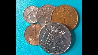 Netherlands 19731979  1 Cent through 1 Gulden 1 Cent 5 Cent 10 Cent 25 Cent 1 Gulden [upl. by Enived846]