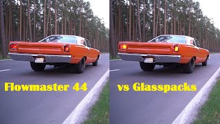 Flowmaster vs Glasspacks V8 Big Block 440cui 3 inch Exhaust Plymouth Roadrunner Cherry Bomb [upl. by Tesil]