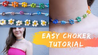 Flower Necklace Tutorial  Daisy Choker From Beads Easy DIY [upl. by Naujat727]