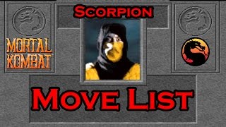 Mortal Kombat 1 1992  Scorpion Move List [upl. by Odrarej]