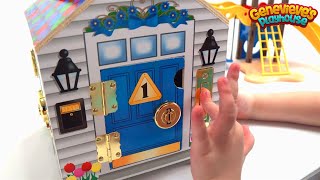 Genevieve Plays with Locking Wooden Dollhouse [upl. by Ocirnor224]