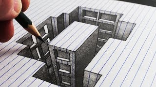 How to Draw a Hole Building Line Paper 3D Trick Art [upl. by Releehw]