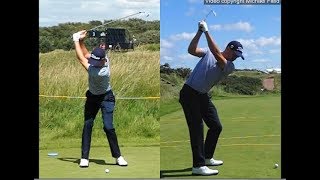 Justin Thomas golf swing  Long Iron faceon amp downtheline July 2017 [upl. by Ioved864]