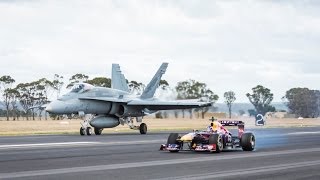 Daniel Ricciardo Drag Races F1 Car vs FA18 Hornet ✈️ [upl. by Ennasirk637]