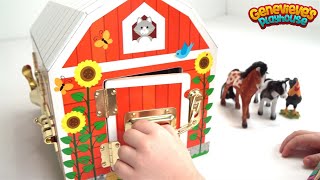 Genevieve Plays with Farm Animals and Wooden Marble Maze [upl. by Naesed]