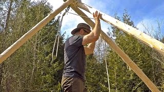 Make a Tripod Hoist and Move Logs While Building a Cabin Alone [upl. by Hsima]