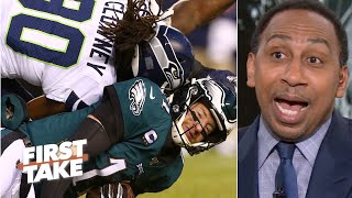 Stephen A calls Jadeveon Clowney’s hit on Carson Wentz ‘dirty’  First Take [upl. by Elleirol]