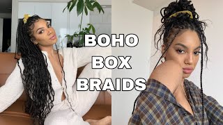 KNOTLESS BOHO BOX BRAIDS  TUTORIAL  BEGINNER FRIENDLY [upl. by Ahsekad574]